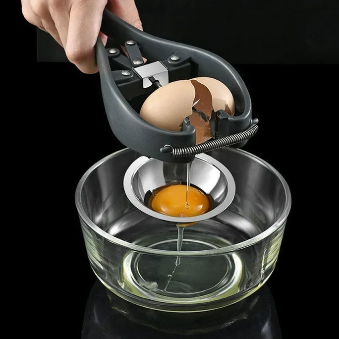 Stainless Steel Handheld Egg Opener Egg Cracker Egg Separator with Egg Yolk White Separator Eggshell Cutter Egg Cracking Tool