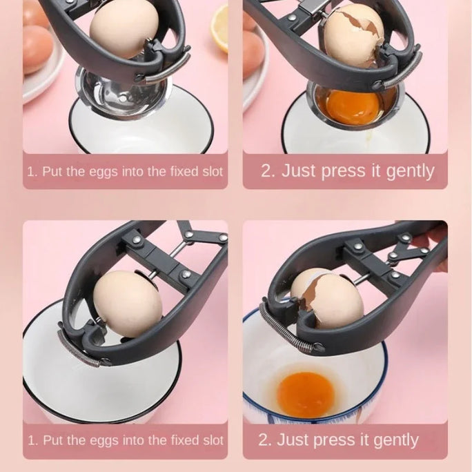 Stainless Steel Handheld Egg Opener Egg Cracker Egg Separator with Egg Yolk White Separator Eggshell Cutter Egg Cracking Tool