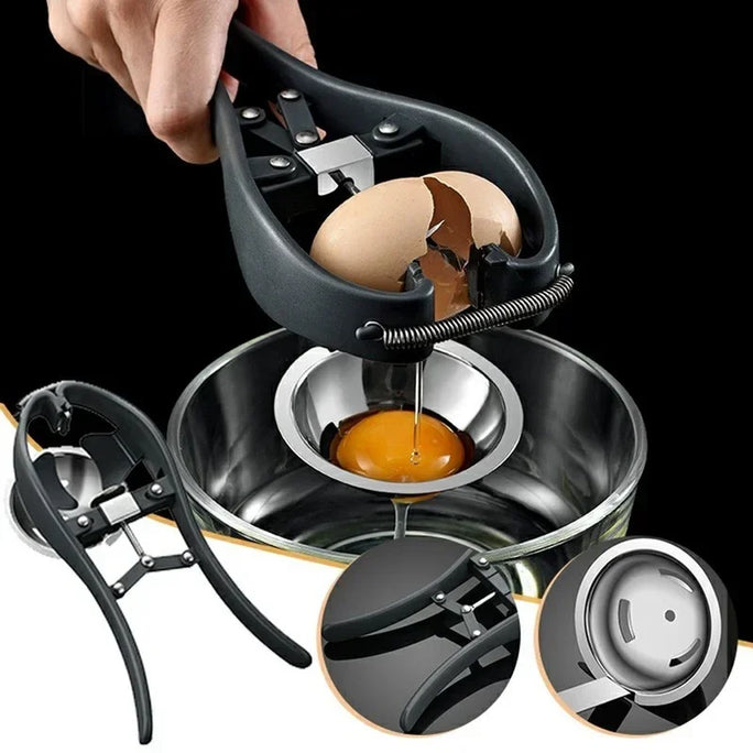 Stainless Steel Handheld Egg Opener Egg Cracker Egg Separator with Egg Yolk White Separator Eggshell Cutter Egg Cracking Tool